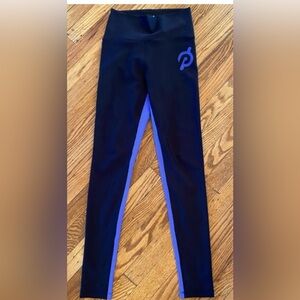 Peloton  Black leggings with purple bluish  stripe